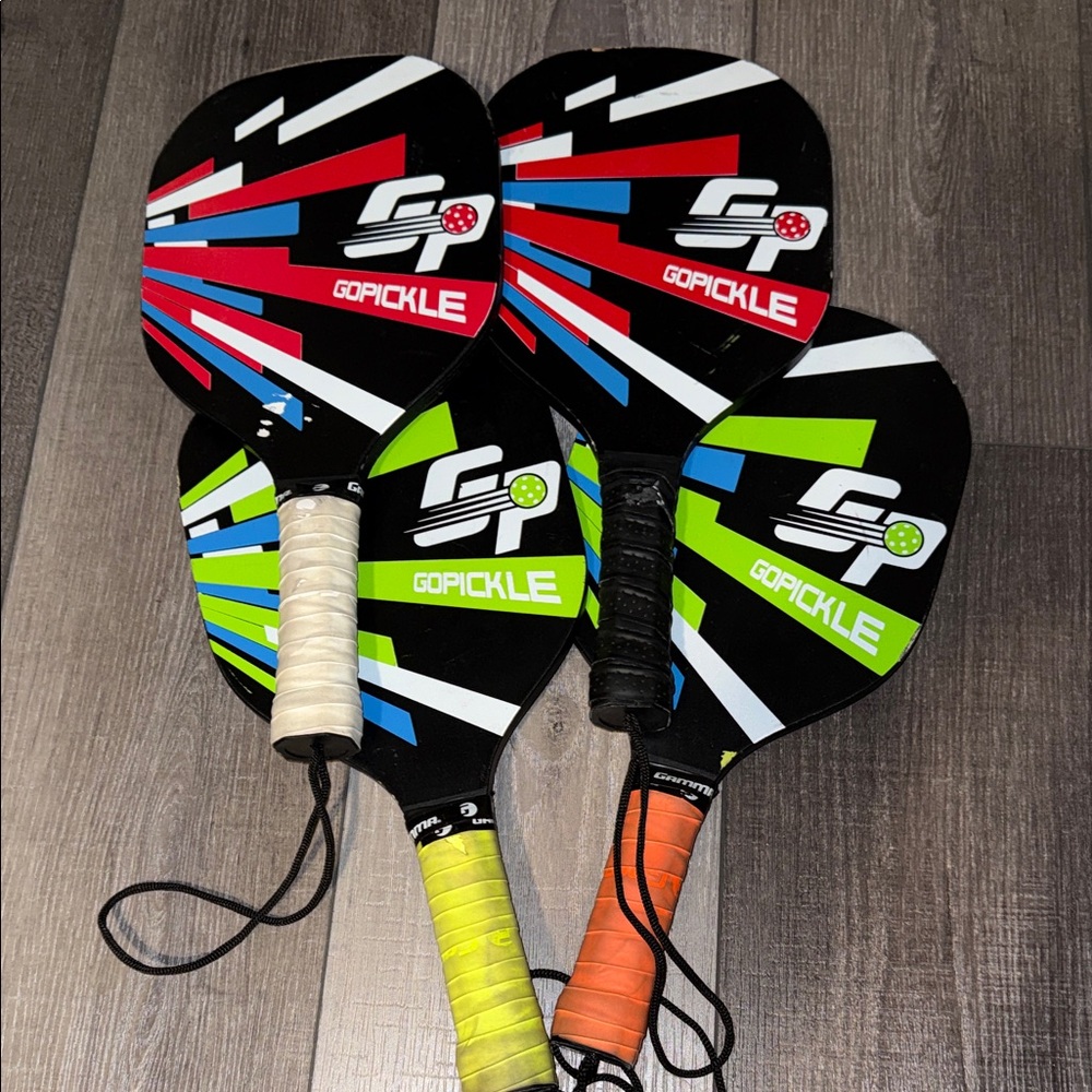 Colorful Set of Wooden Pickleball Paddles